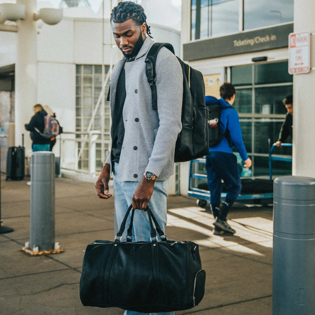 Black Leather Duffle Bag