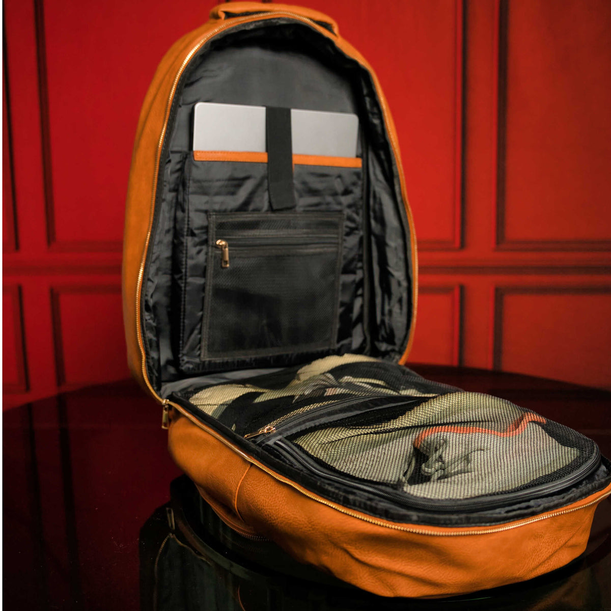 Brown Tumbled Leather 2 Bag Set (Commuter Backpack and Duffle Bag)