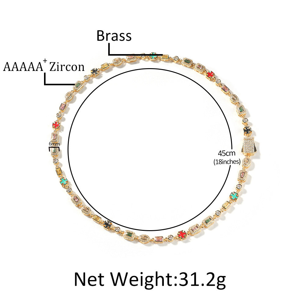 Hip-Hop Diamond-Encrusted 6mm Colored Gemstone Bracelet