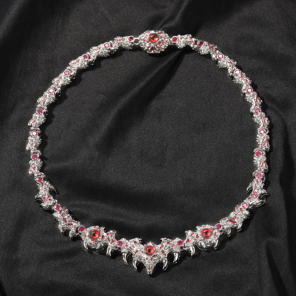Hip-hop exaggerated spiky parasitic red-eyed thorn diamond-encrusted necklace