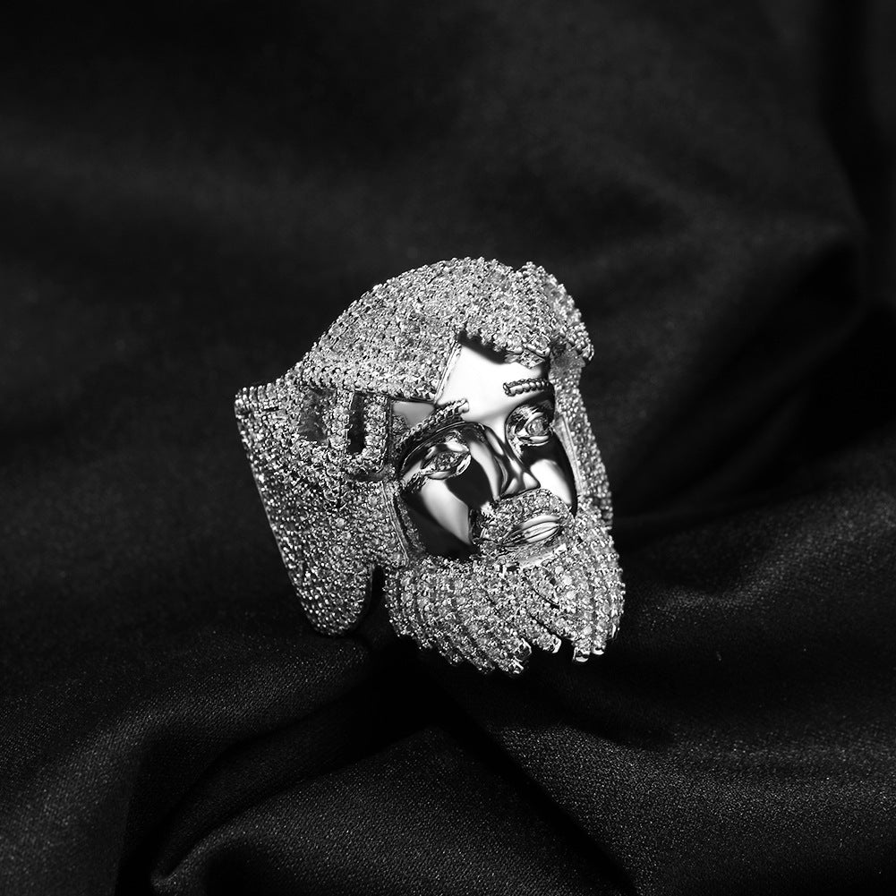 Hip-hop exaggerated portrait inlaid zircon ring