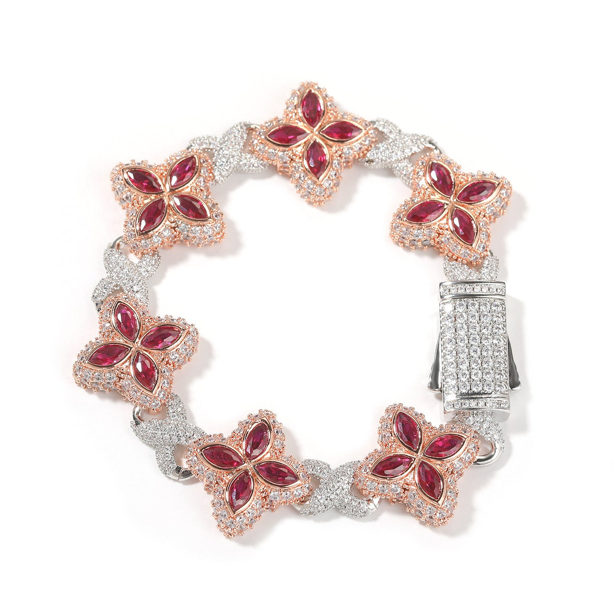 Hip-hop zircon colored infinite four-leaf clover bracelet