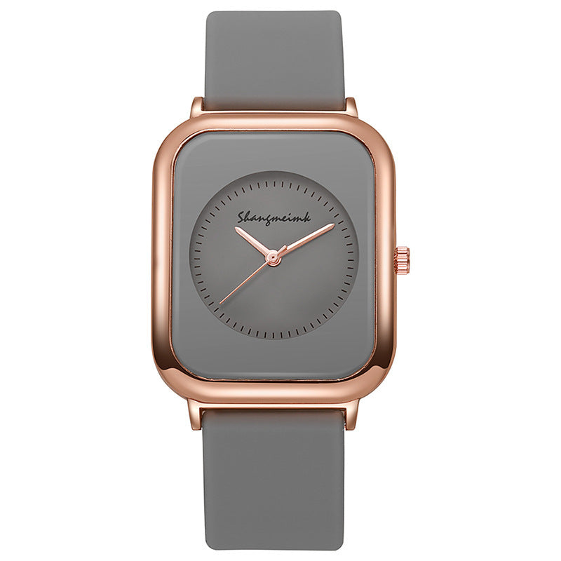 Casual square-shaped, elegant quartz silicone strap student watches.
