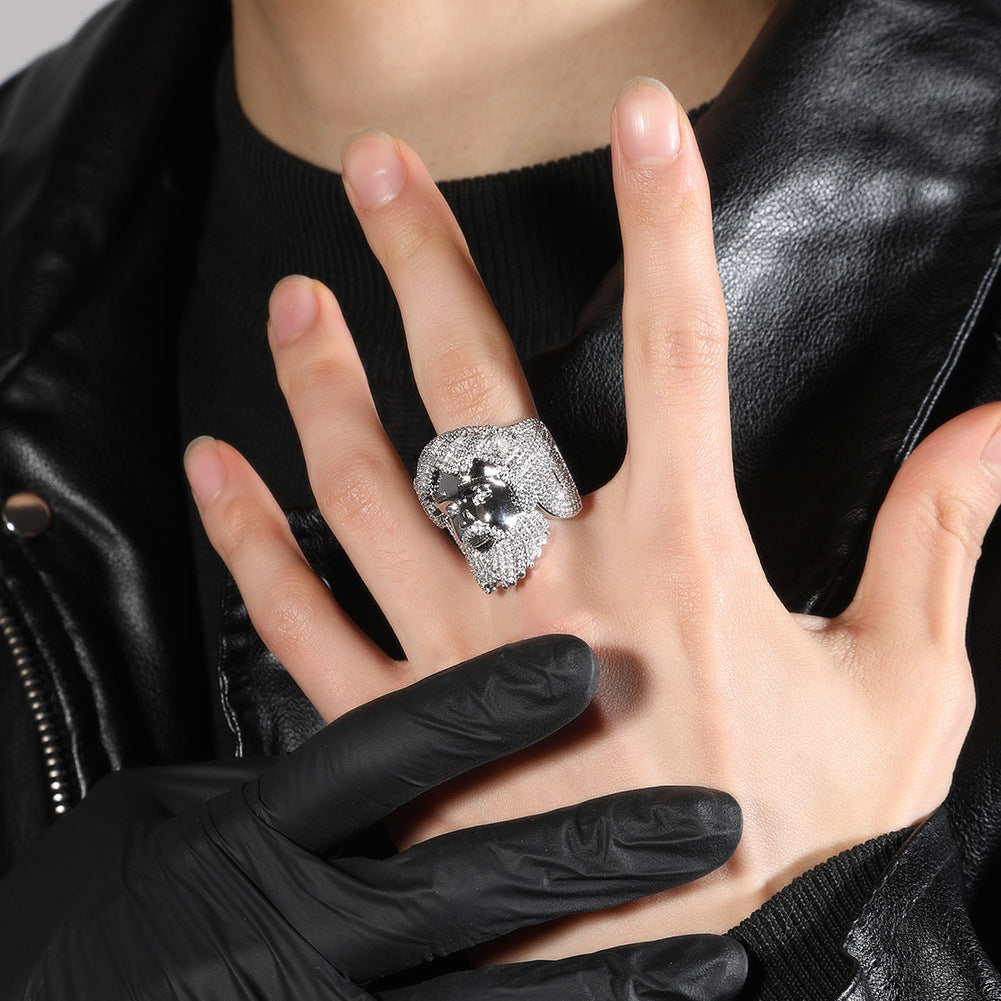 Hip-hop exaggerated portrait inlaid zircon ring