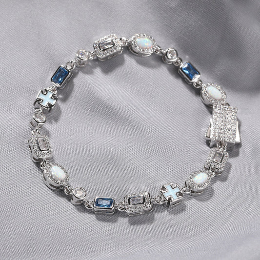 6mm blue colored gemstone bracelet with diamonds