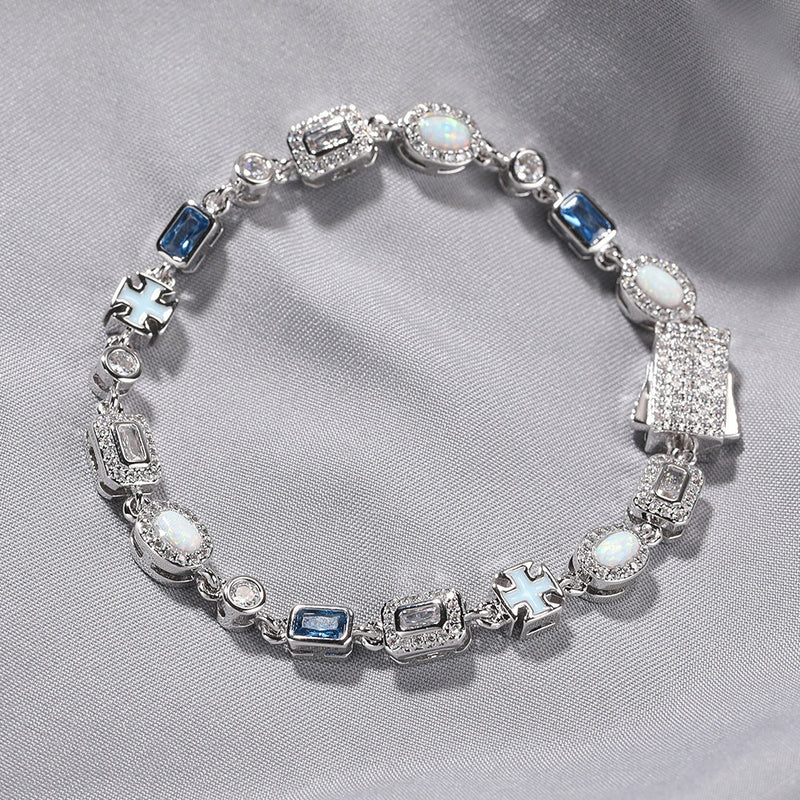 6mm blue colored gemstone bracelet with diamonds