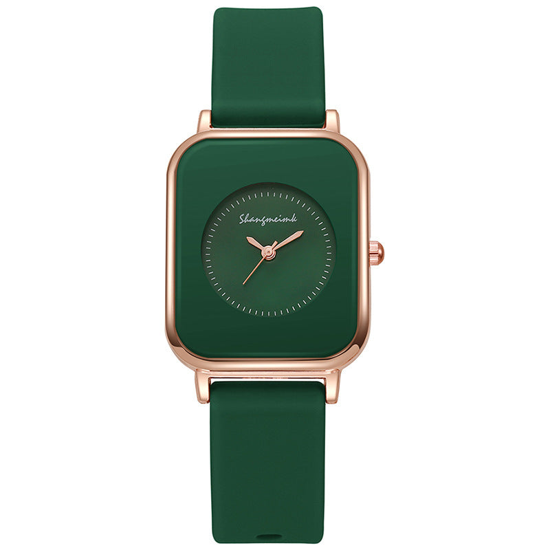 Casual square-shaped, elegant quartz silicone strap student watches.