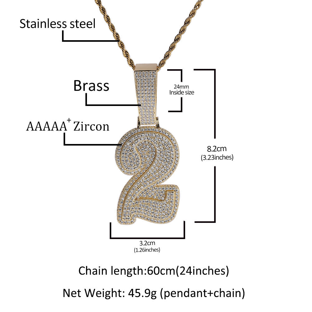 Hip-hop diamond-encrusted number pendant