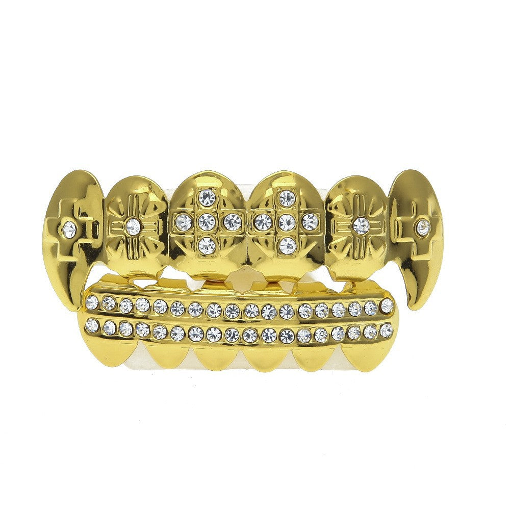 Hip-hop diamond-encrusted and gold-plated teeth grillz