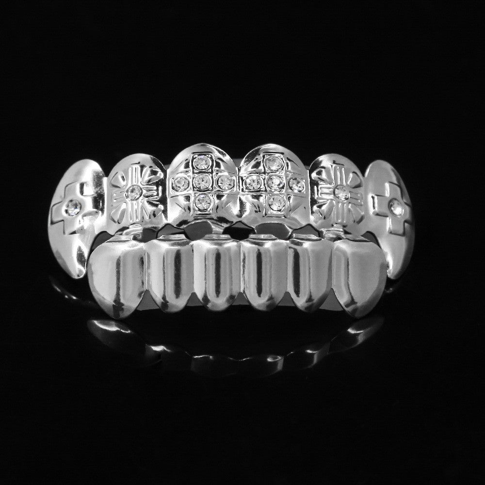 Hip-hop diamond-encrusted and gold-plated teeth grillz