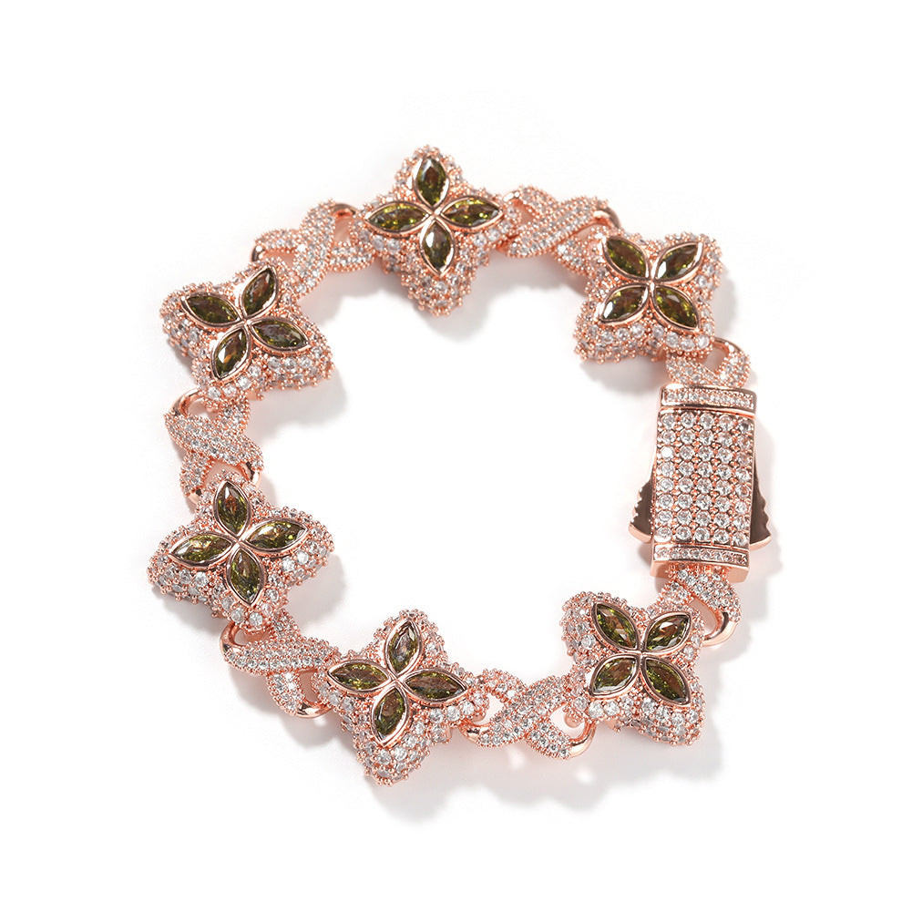 Hip-hop zircon colored infinite four-leaf clover bracelet
