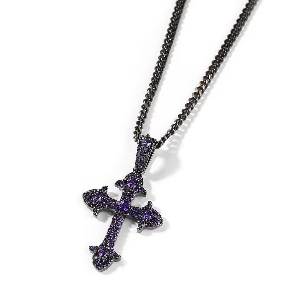 Hip-Hop Diamond-Encrusted Zircon Cross Necklace