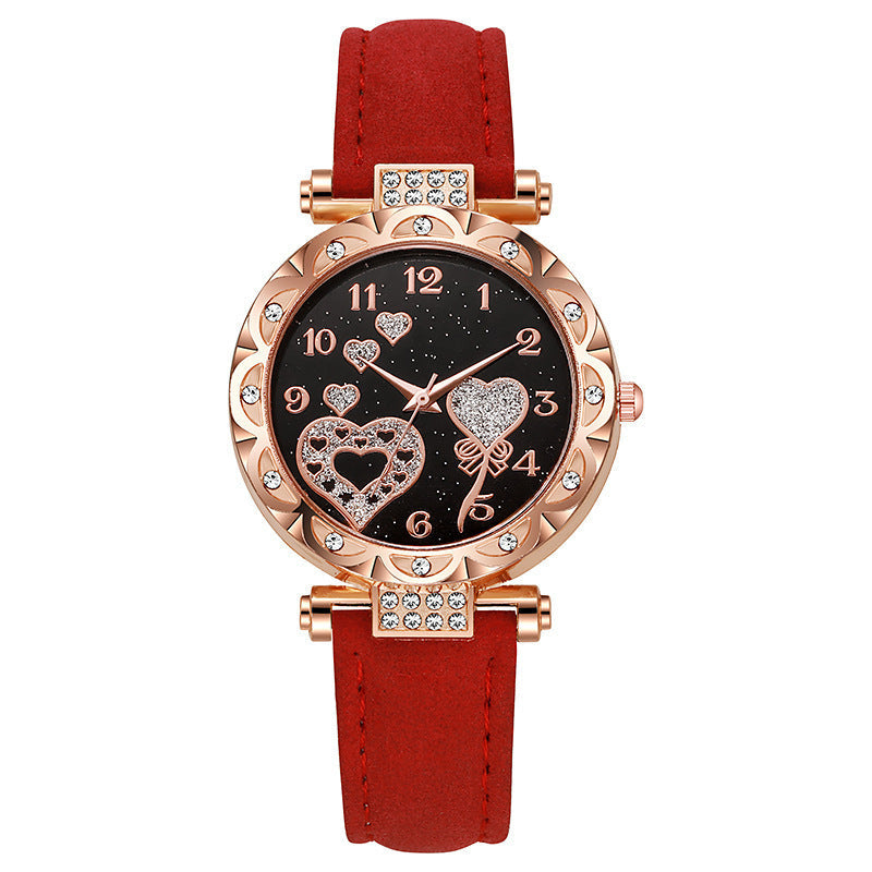 Simple leather strap quartz watch for students