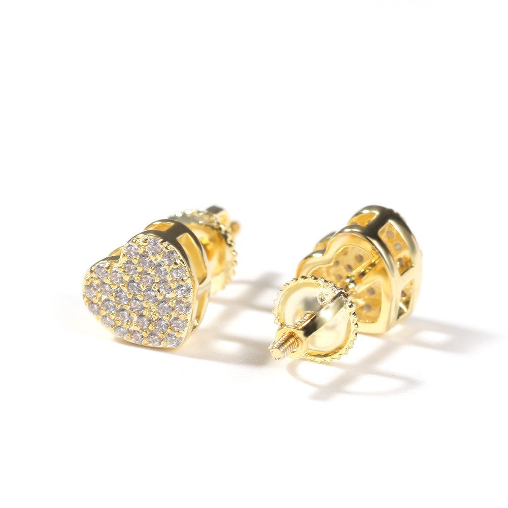Hip Hop diamond-encrusted 925 silver stud earrings