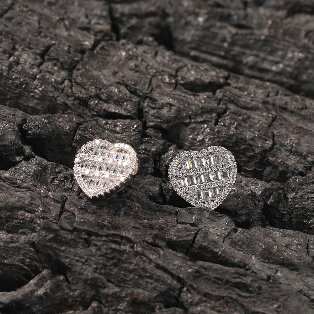 Hip-hop inlaid zircon heart-shaped earrings