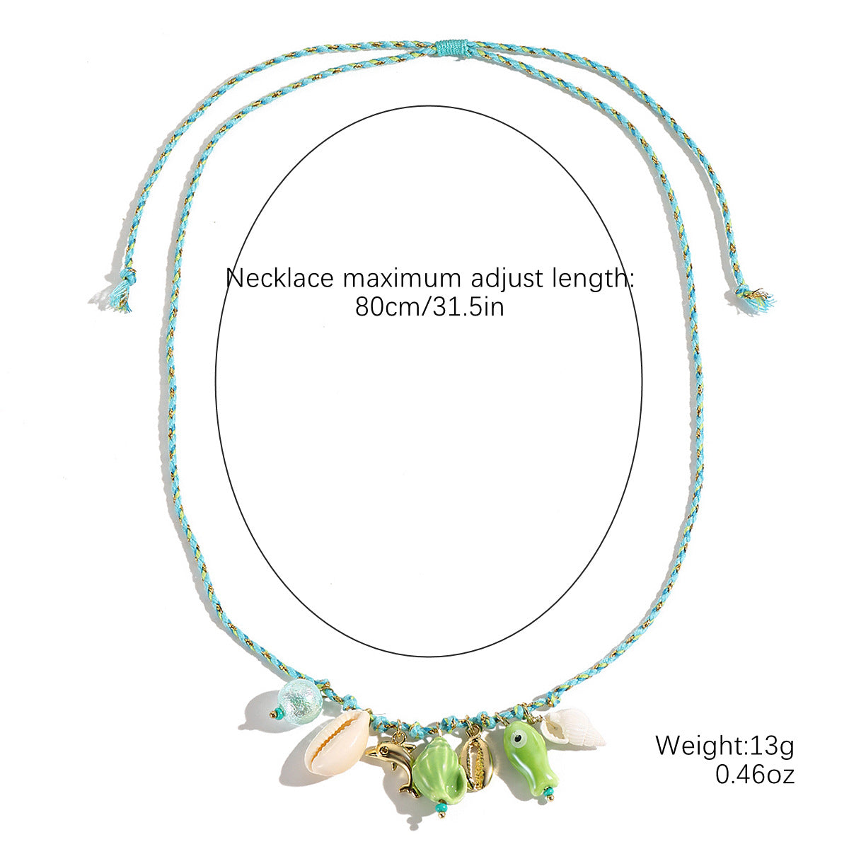starfish shell necklace colorful rope braided ceramic necklace