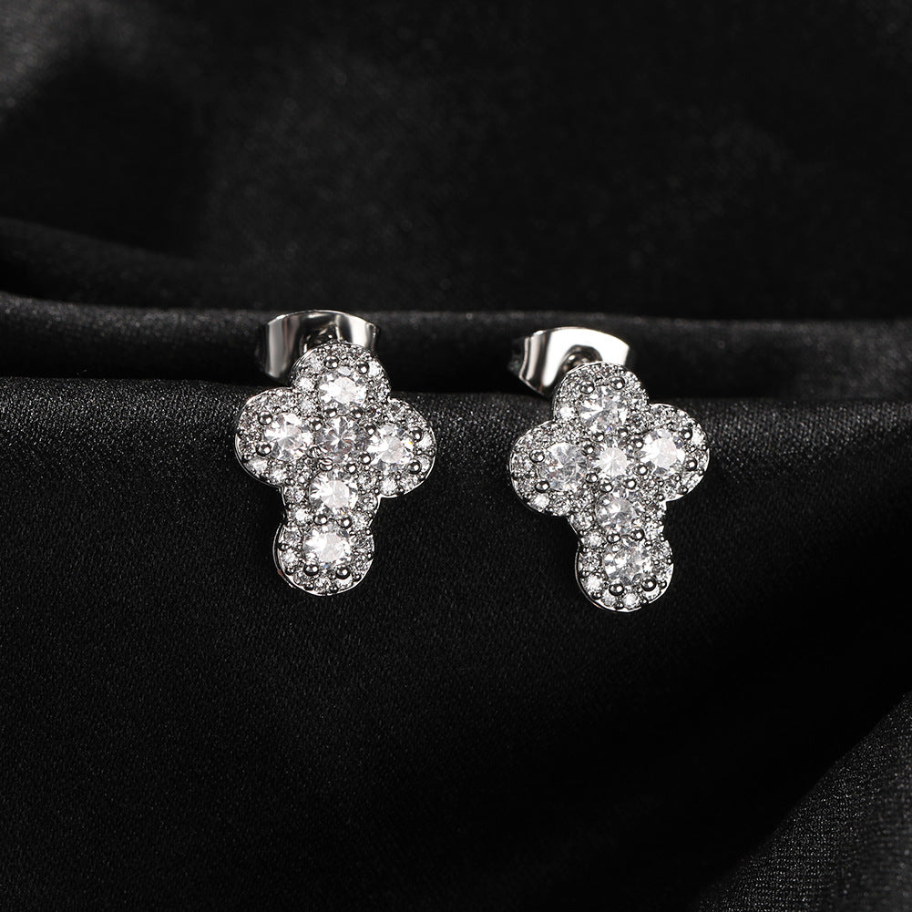 Hip-hop fashion diamond-encrusted cross stud earrings