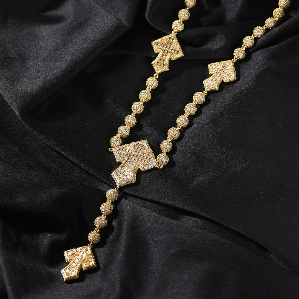 Hip Hop Beaded Zirconia Cross Necklace