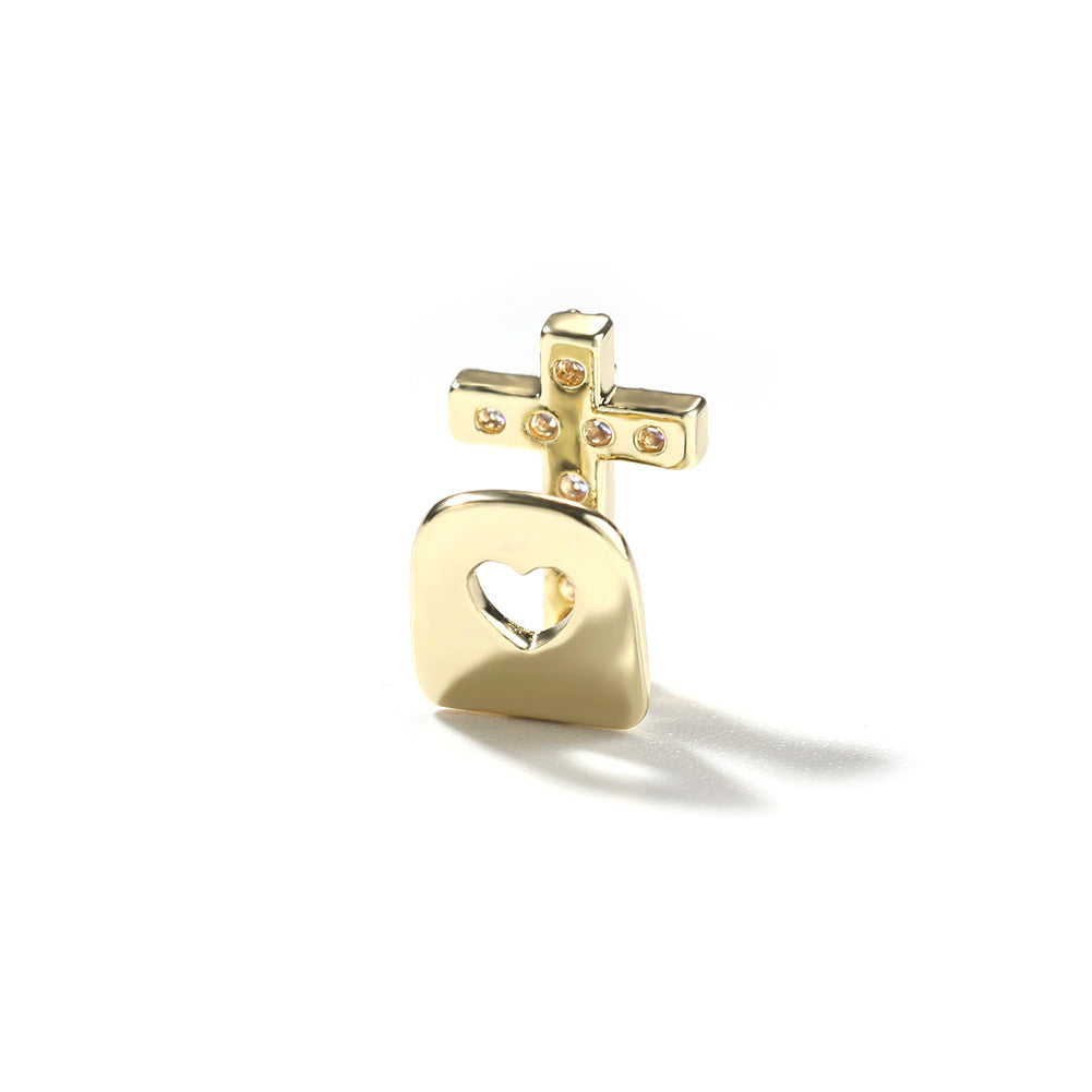 Hip-hop gold braces with zirconia cross Teeth Grillz
