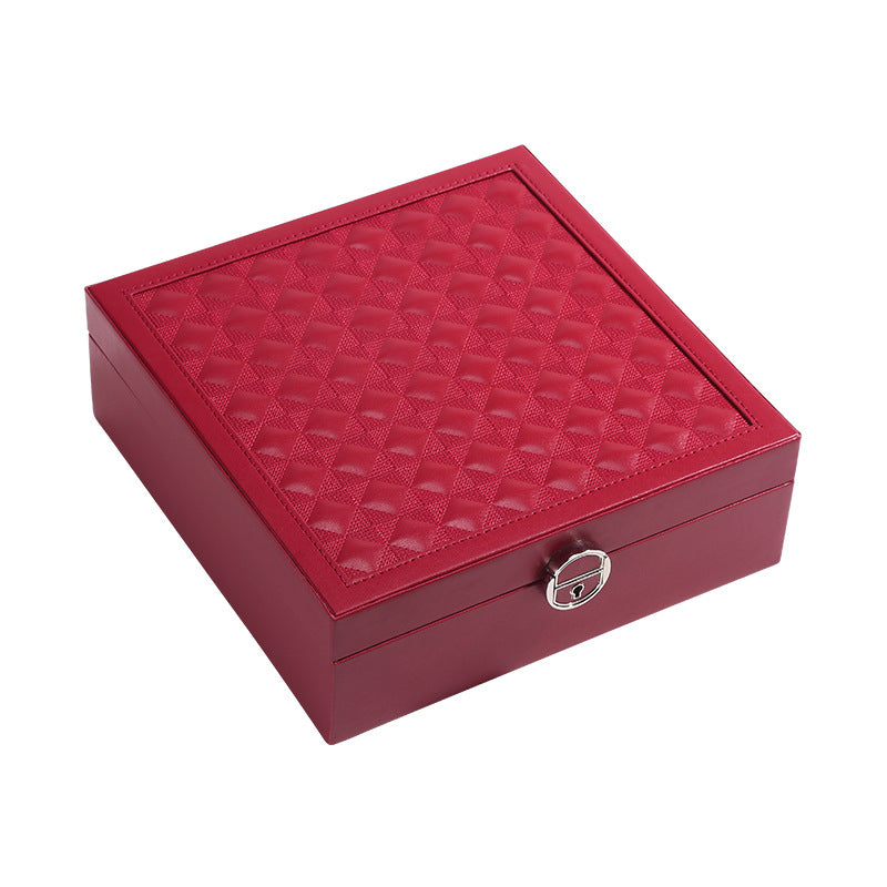 PU leather lockable mirror three-layer single-layer jewelry box