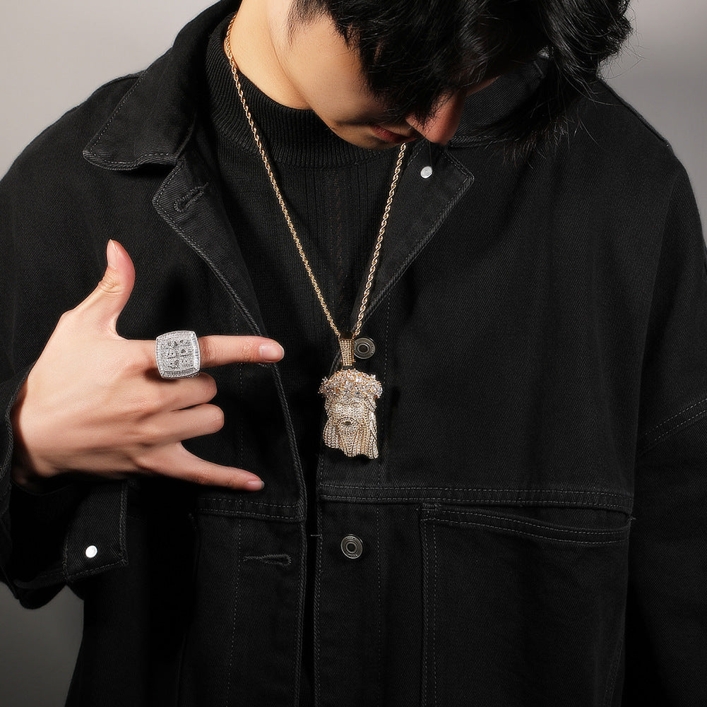 Hip Hop  Iced Out CZ Jesus Piece Pendant Necklace