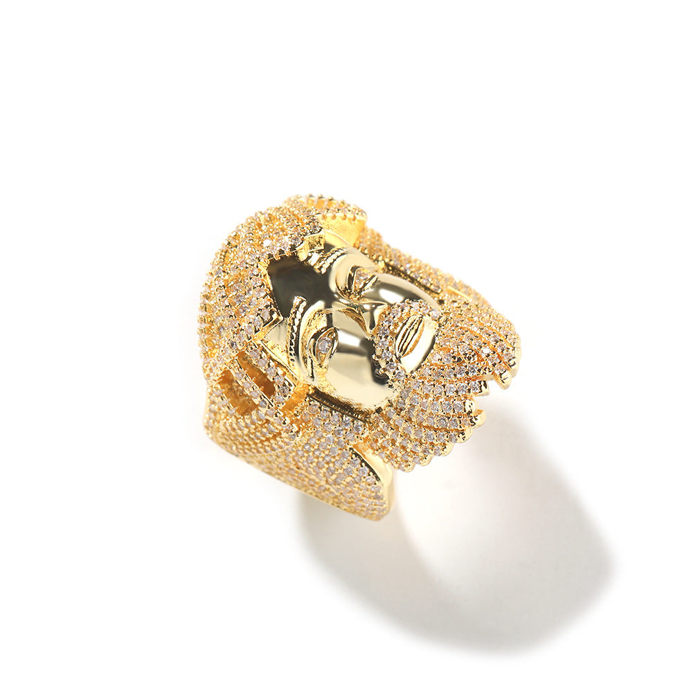 Hip-hop exaggerated portrait inlaid zircon ring
