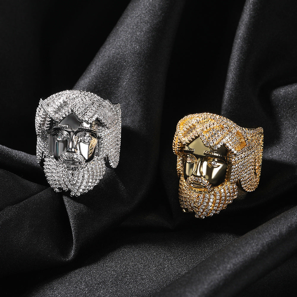 Hip-hop exaggerated portrait inlaid zircon ring