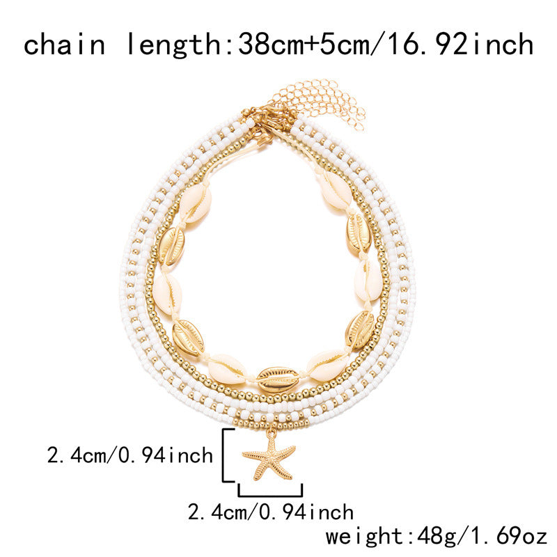 Starfish shell rice bead multi-layer necklace
