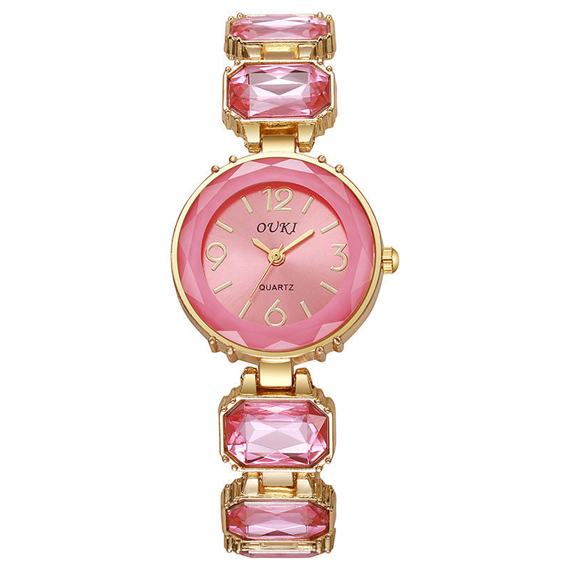 Women’s Gold Bracelet Quartz Watch with Black Crystal Dial