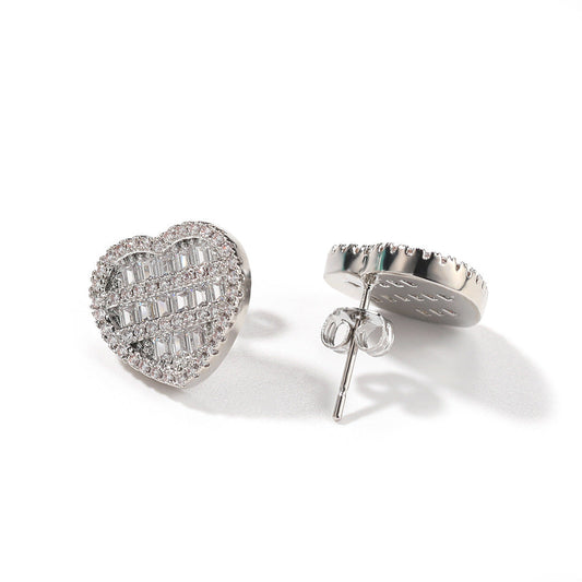 Hip-hop inlaid zircon heart-shaped earrings
