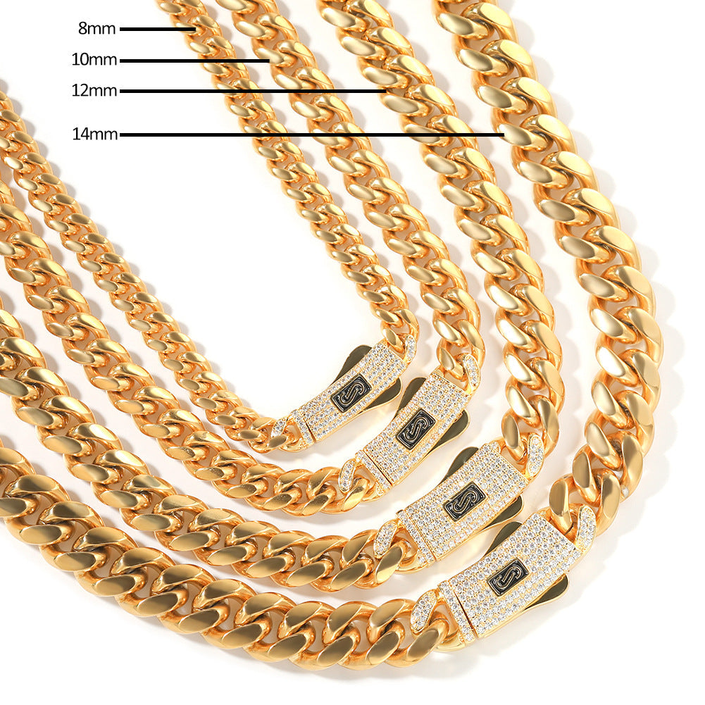 Hip-hop diamond-encrusted clasp smooth Cuban chain