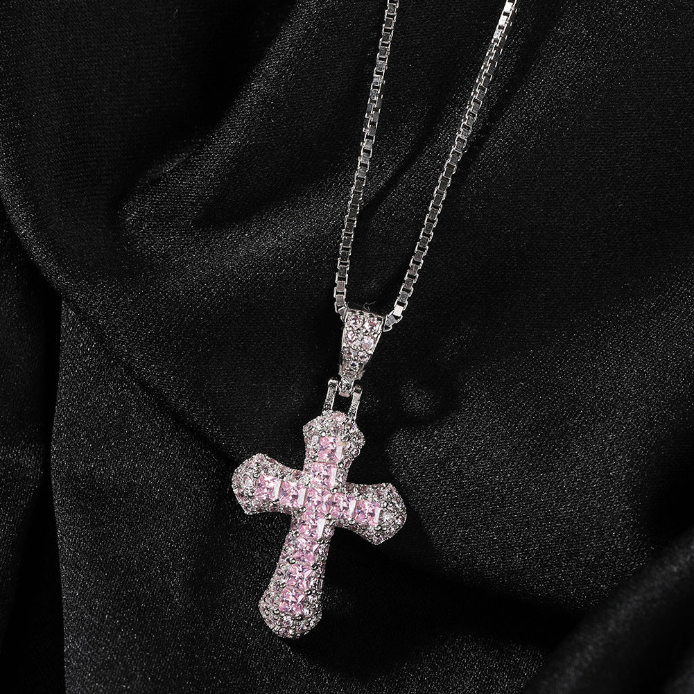Gold-plated, diamond-encrusted mini cross necklace
