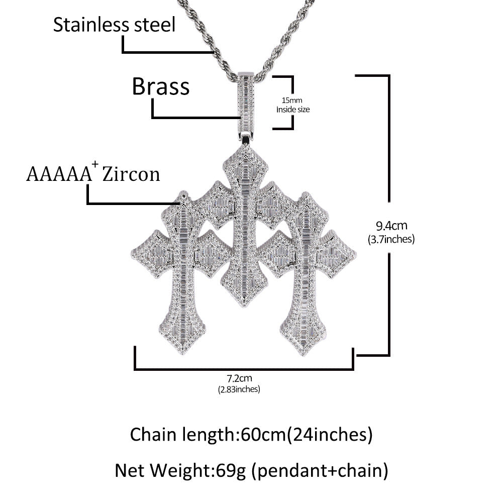 Retro Cross Square Zircon Inlay Necklace