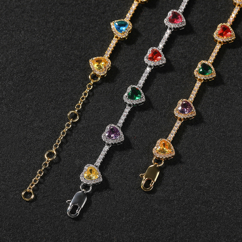 Hip-hop colorful heart-shaped adjustable bracelet and necklace
