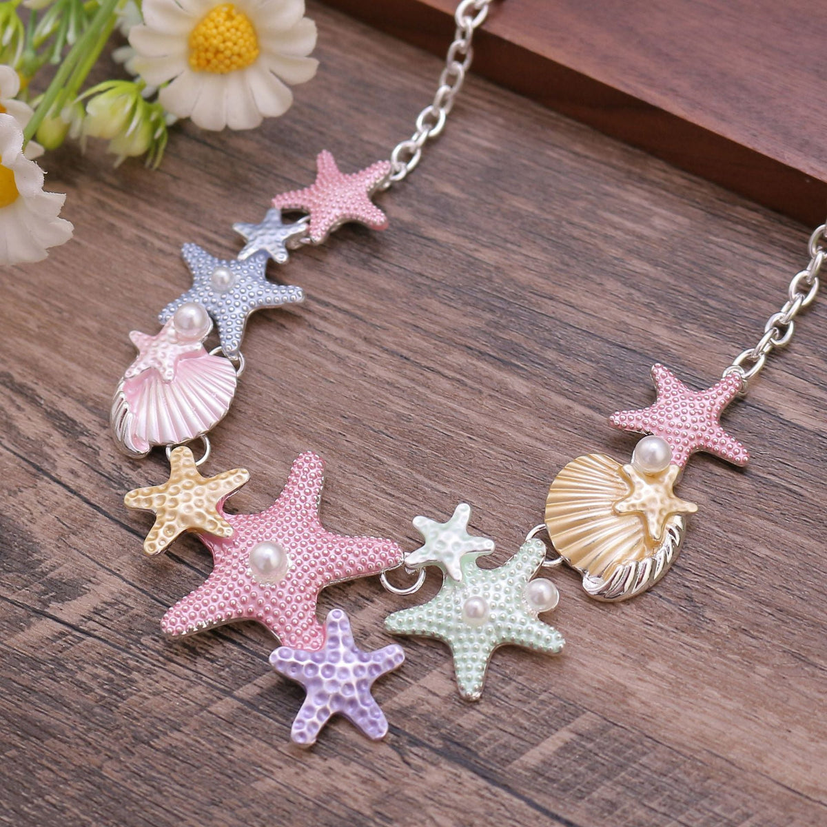 starfish necklace colorful oil painting necklace