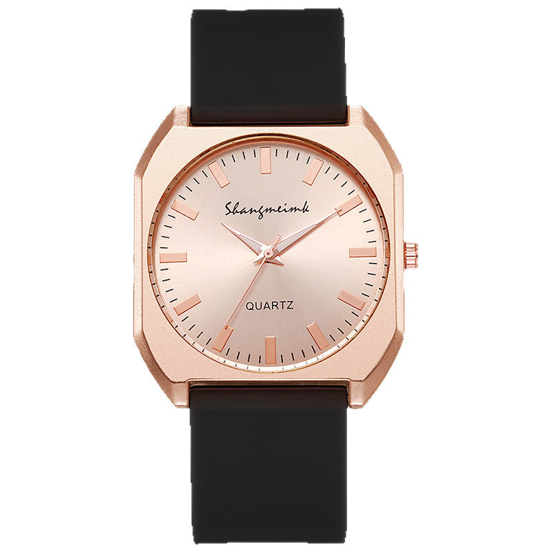 Simple, square quartz silicone watch with a stylish silicone strap