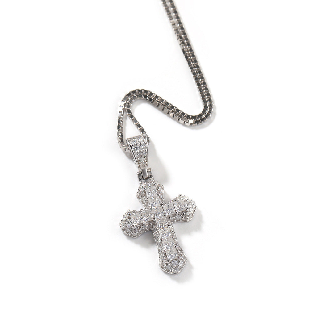 Gold-plated, diamond-encrusted mini cross necklace