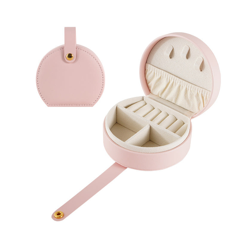 PU leather portable round jewelry box