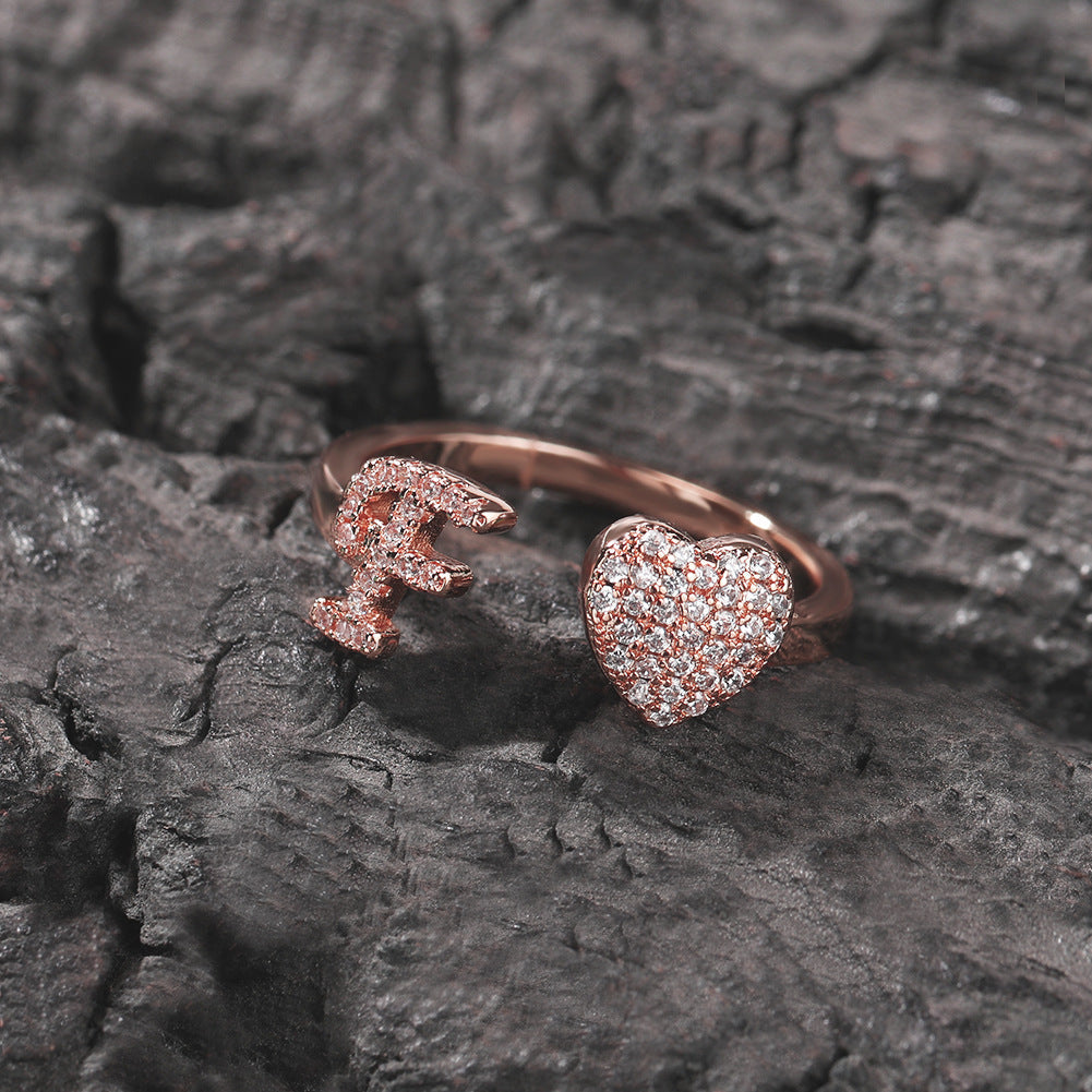 Hip-hop zircon-encrusted 26 English letters ring