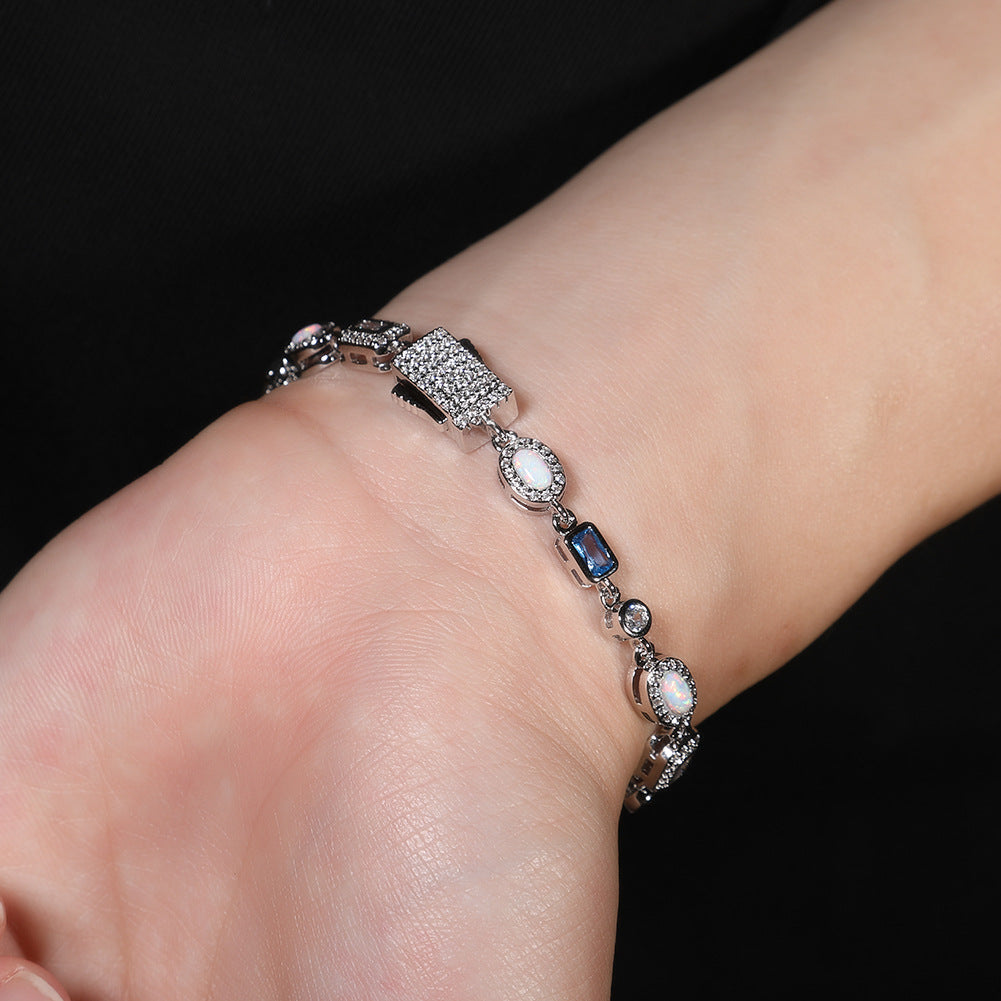 6mm blue colored gemstone bracelet with diamonds