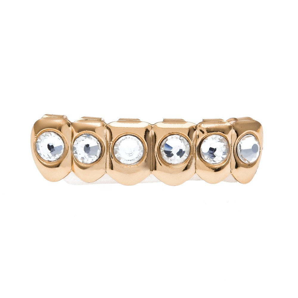 Hip-hop diamond-encrusted and gold-plated teeth grillz