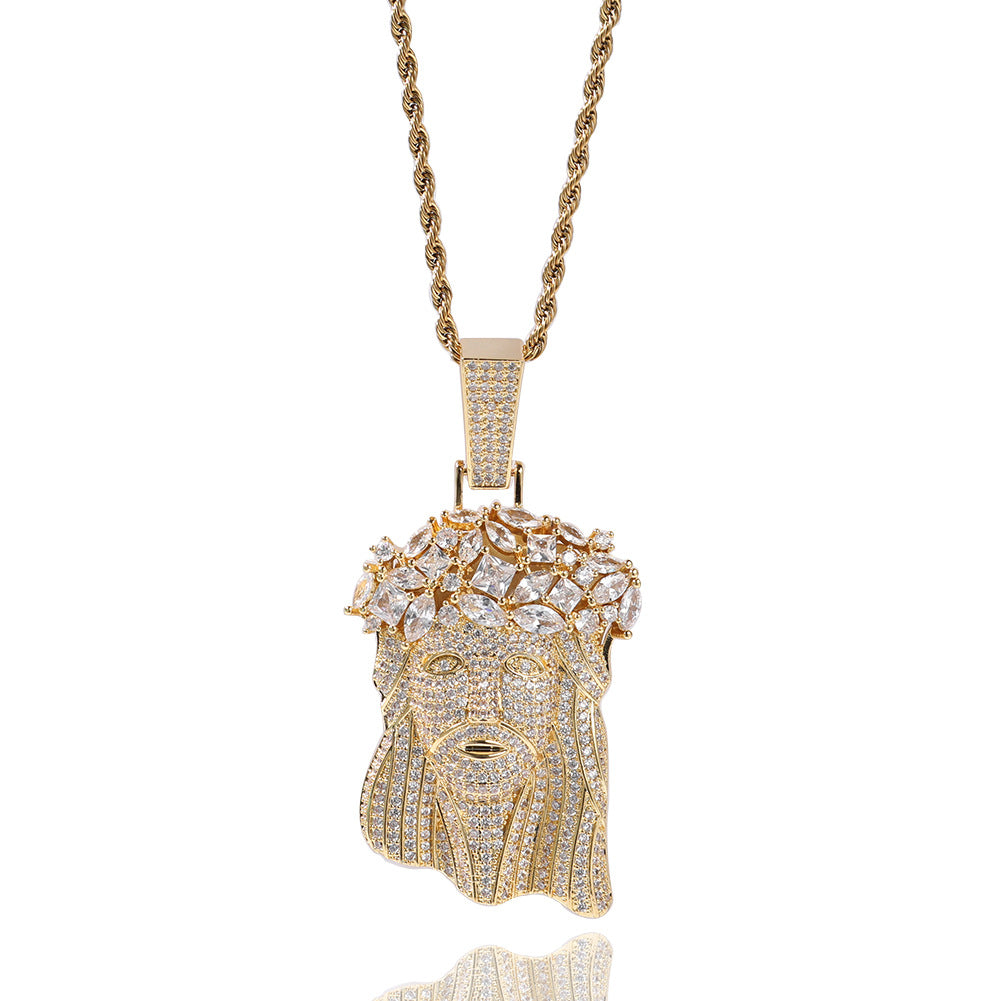 Hip Hop  Iced Out CZ Jesus Piece Pendant Necklace