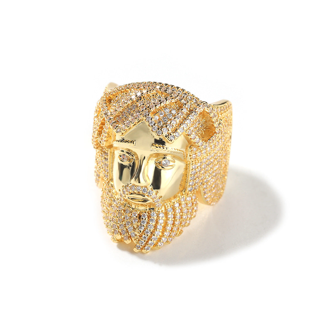 Hip-hop exaggerated portrait inlaid zircon ring