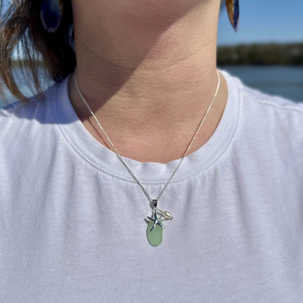 starfish necklace stone chalcedony pearl necklace
