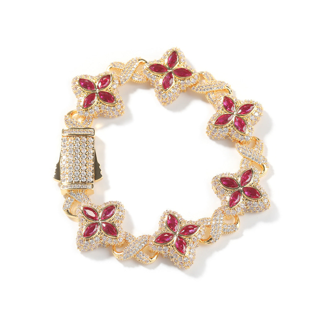 Hip-hop zircon colored infinite four-leaf clover bracelet