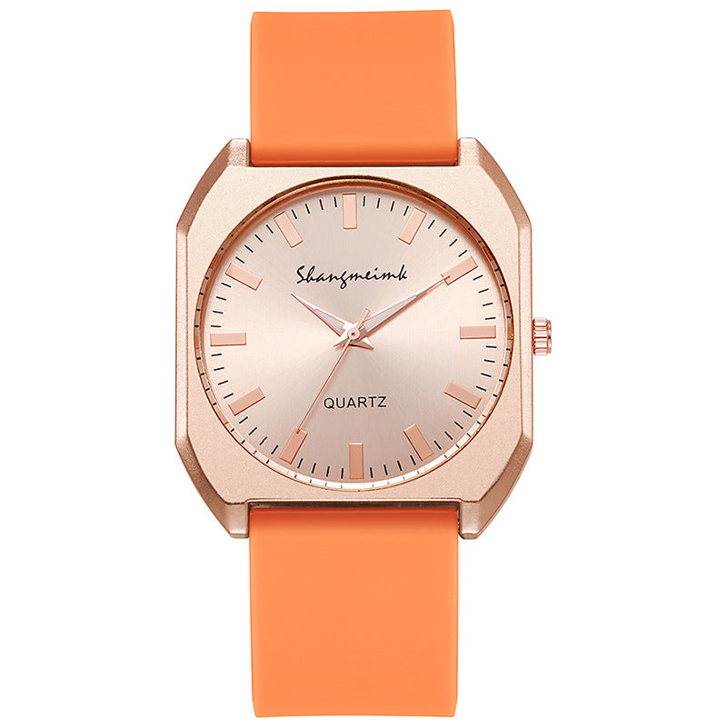 Simple, square quartz silicone watch with a stylish silicone strap