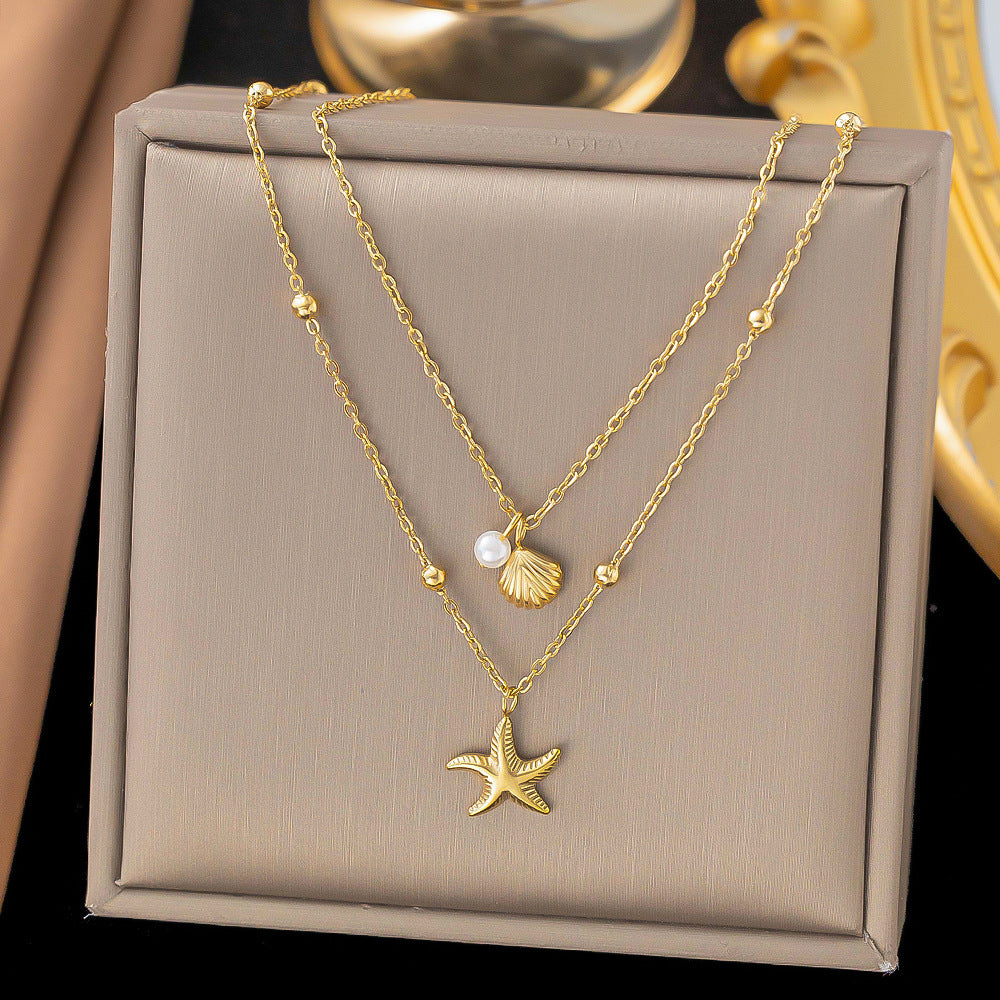 starfish shell necklace double-layer gold necklace