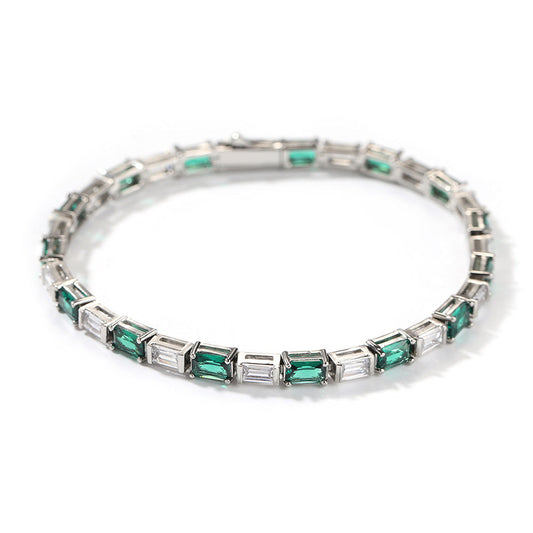 Hip-hop zircon-encrusted emerald color-matching tennis chain