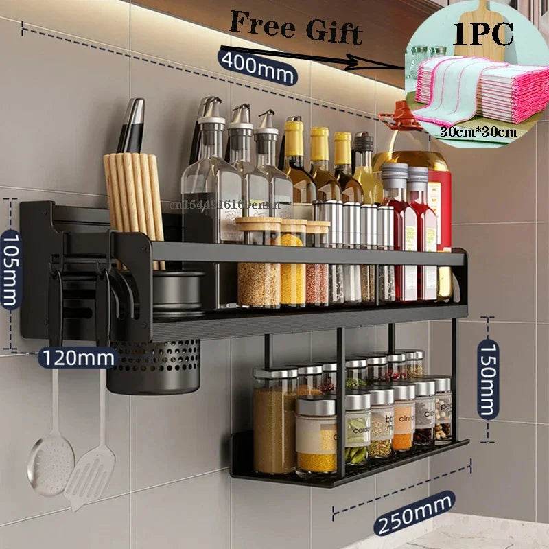 Wall-Mounted Kitchen Spice Rack Organizer