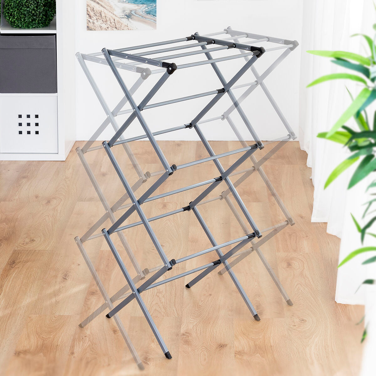 Folding and Extendable Metal Clothes Dryer with 3 Levels Cloxy